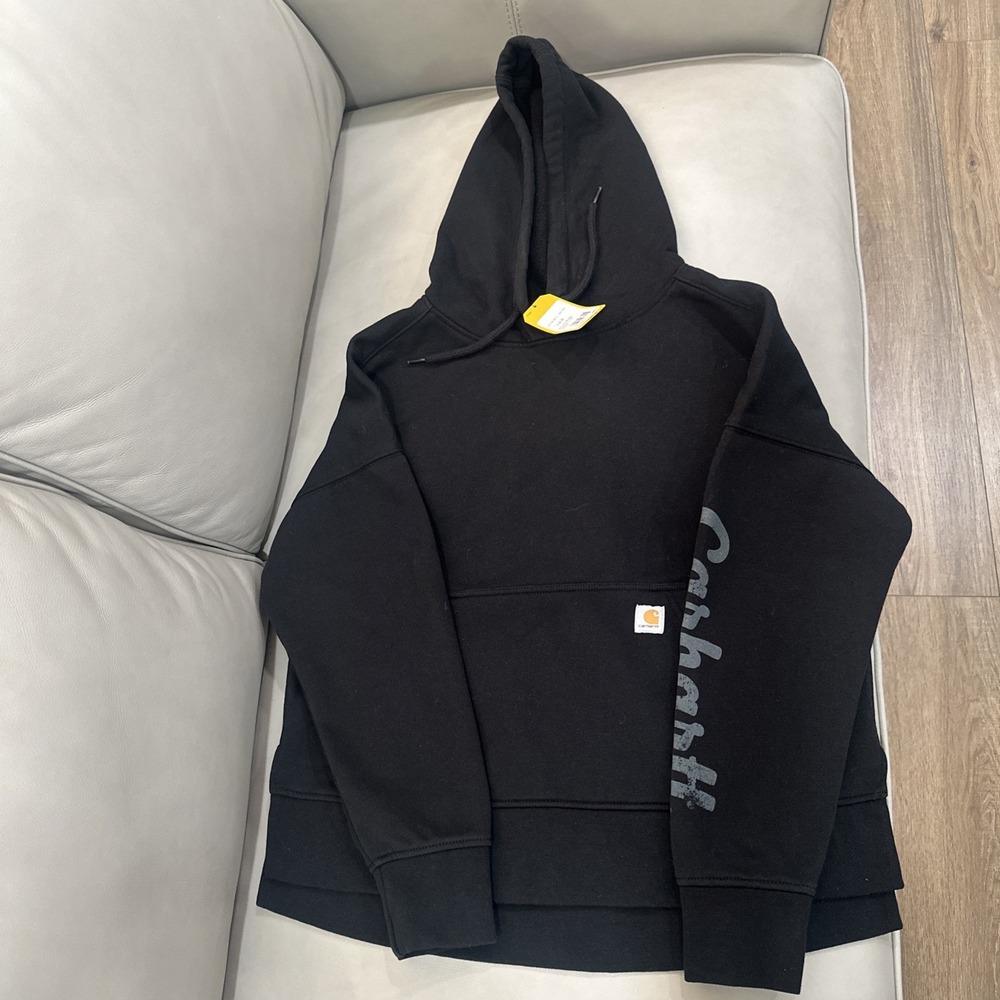 Carhartt Womens Heart Graphic Hoodie Sweatshirt Black Size S Oversized Midweight